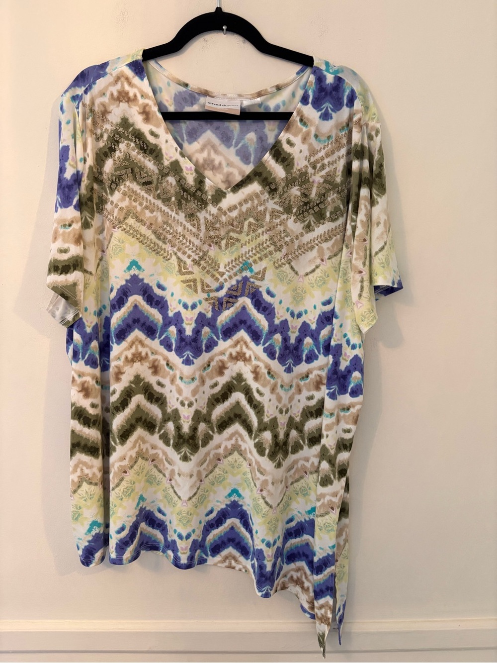 Alfred Dunner Plus women’s Multi color Short Sleeve Top W embroidered accent 3X